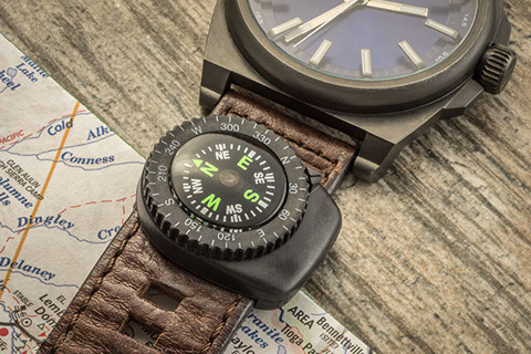 Wrist watch band compass camping outdoors recreation accessories product photograph photo